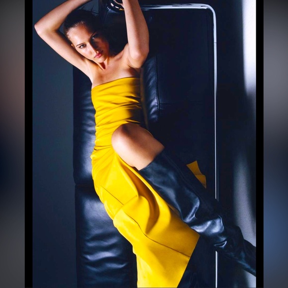 Zara Dresses & Skirts - NWT ZARA Strapless Maxi Dress Sz Small Golden Yellow Side Pleats Ruched